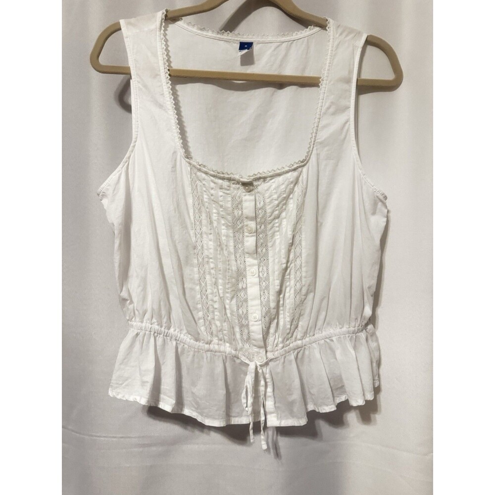 Old Navy White 100% Cotton Woven Sleeveless Square Neck Peplum Tank Top M